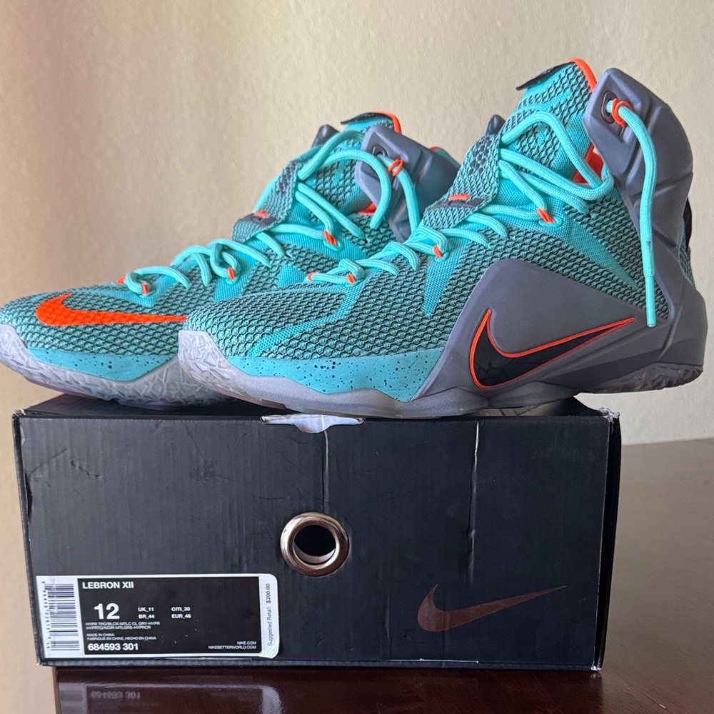 Nike LeBron XII Turquoise and Orange High-Tops